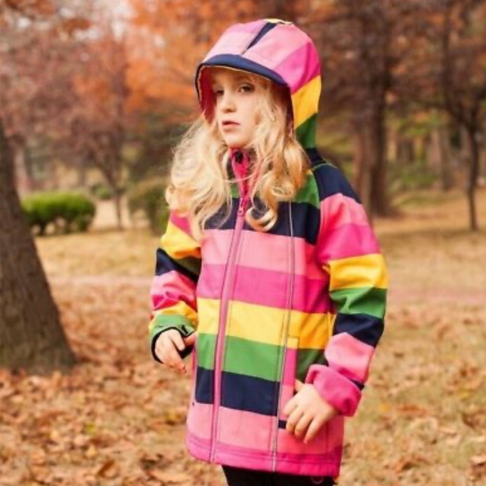 M2C Girls Sz 4T‎ Rainbow Striped Fleece Lined Hooded Windbreaker Jacket